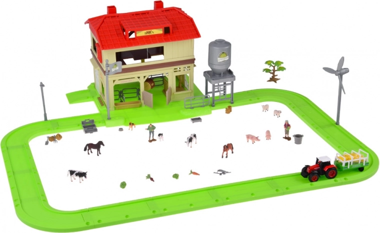 Traktor med trailer og dyrefigurer