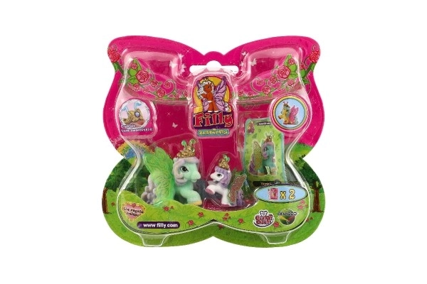 Filly Butterfly familie figurer 2 stk. plys med tilbehør mix af varianter på kort 17x16,5cm
