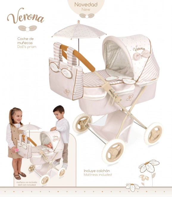Sammenklappelig dukkevogn med parasol og taske Verona 60 cm