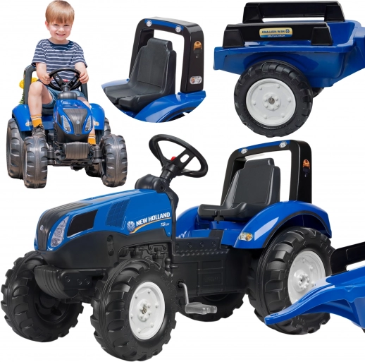 Trædetraktor NEW HOLLAND med trailer til børn fra 3 år