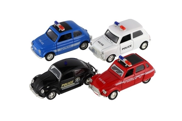 Autopolitibil retro 11cm metal/plast med tilbagegående træk på batteri med lys 4 typer