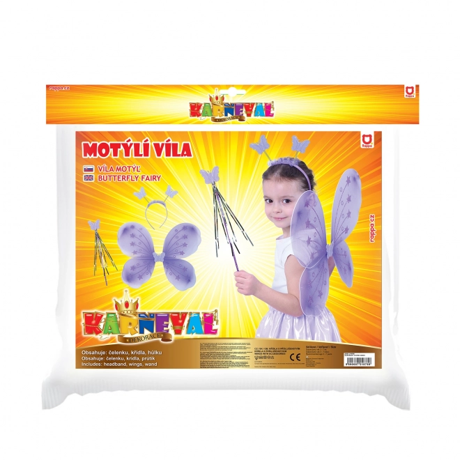 Sommerfuglekostume med hårbøjle og tryllestav