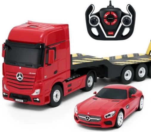 rc lastbil mercedes-benz actros med påhængsvogn og mercedes-benz amg gt