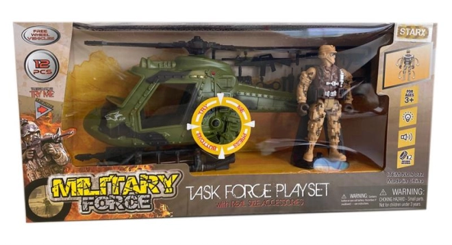 Helikopter og soldat