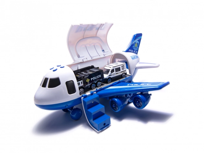Flytransporter og 3 politibiler