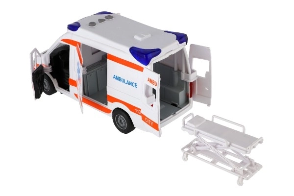 Børneambulance med båre og lyssignaler