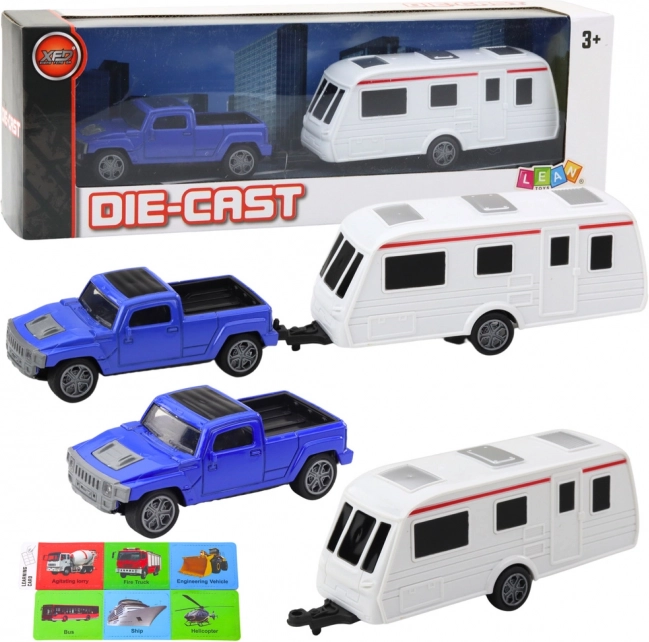 Sæt med Blå Campingvogn og Bil