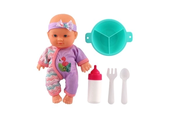 Dukke baby 20cm fast krop med tilbehør i boks 23x24x8cm