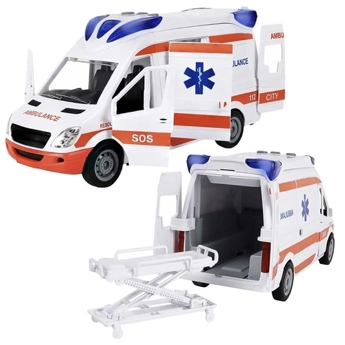 Børneambulance med båre og lyssignaler