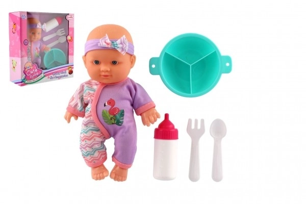 Dukke baby 20cm fast krop med tilbehør i boks 23x24x8cm
