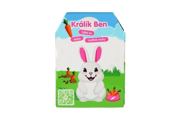 Kanin Ben plys/plast 16x17cm på batterier med lyd og bevægelse i æske 13x19x18cm