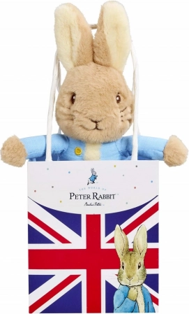Plysset Peter Kanin i gavepose med Union Jack