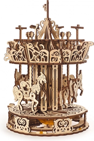 UGEARS mekanisk træ-karrusel 3D-puslespil