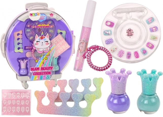 børns kosmetik-kuffert til negle og make-up, lilla, 9 dele