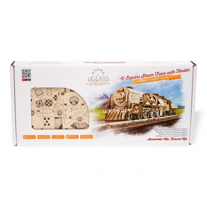 Ugears 3D puslespil - Lokomotiv V-express med vogn 538 dele