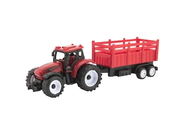 Traktor med trailer plast 21cm fri bevægelse 2 farver i æske 23x9x6cm