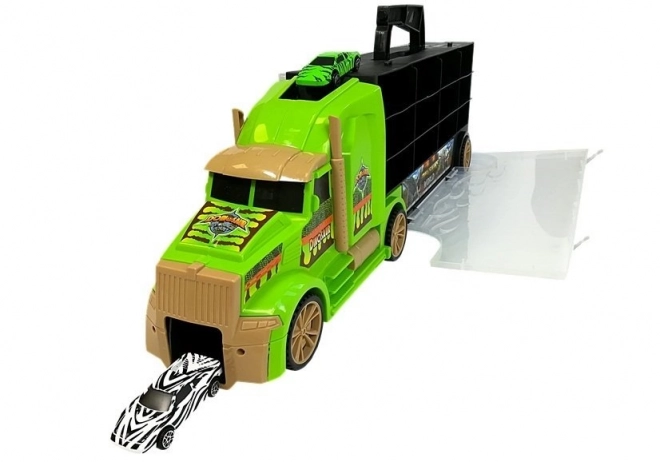 Kuffert Truck Transporter Sorteringsmaskine med dinosaurer grøn