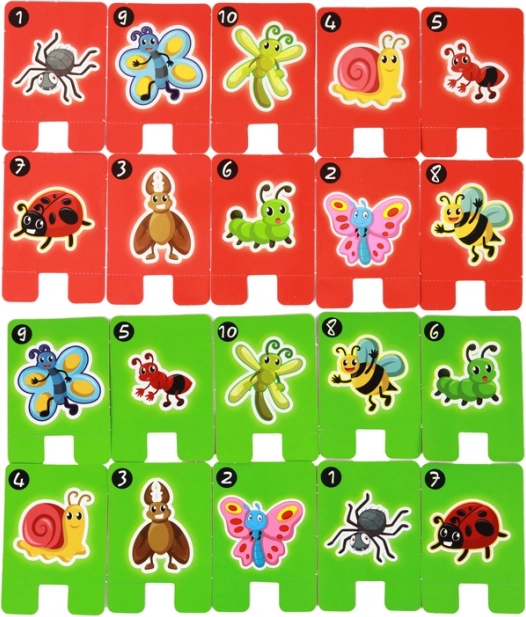 Farverige kort med insekter og tal