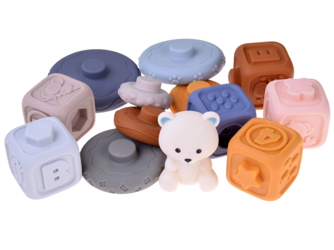 Bløde gummi sensoriske blokke pyramide puslespil med bamse ZA4819