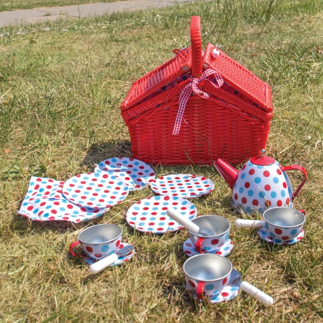 Bigjigs Legetøj Prikket Tesæt i Picnic Kurv
