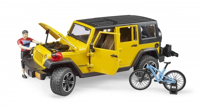 Bruder Jeep Wrangler Rubicon med cyklist og cykel