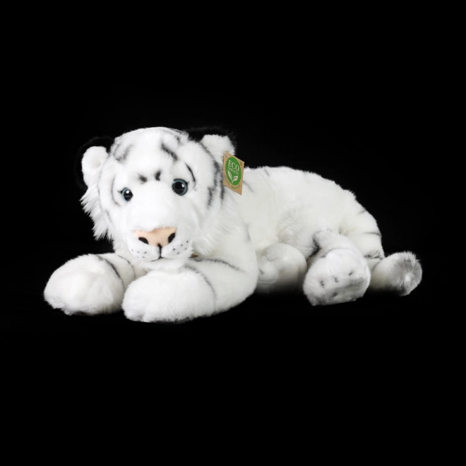 Hvid liggende plysbamse tiger 36 cm MILJØVENLIG