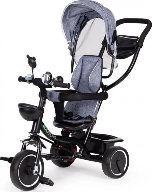 ECOTOYS Trehjulet cykel med tag og styrstang grå