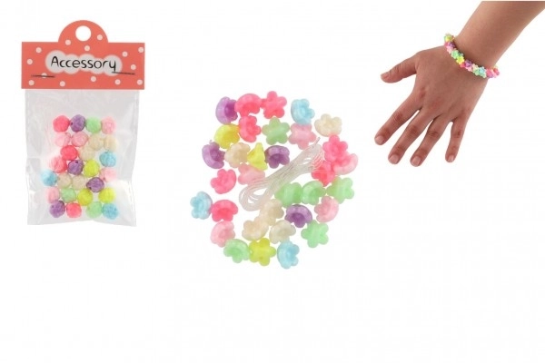 Plastperler blomster med snor 2 typer i pose 6,5x11x1cm