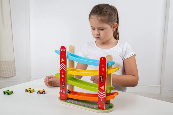 Træ racerbane til biler fra Bigjigs Toys
