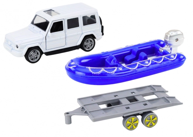 Terræn bil med trailer og motorbåd Hvid Blå