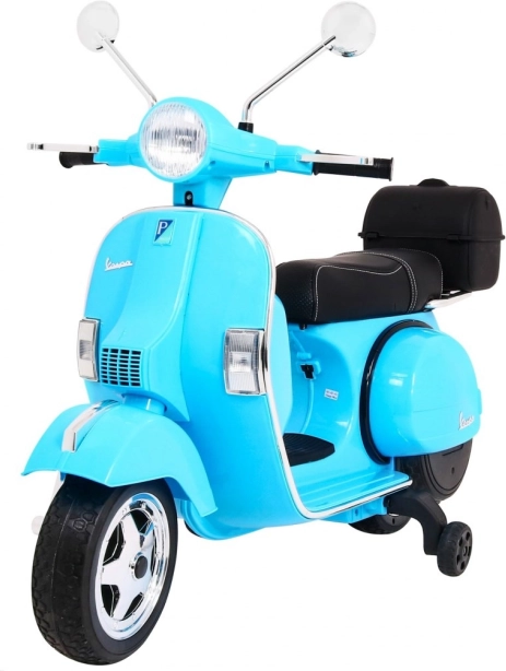 Elektrisk børnescooter VESPA, blå med støttehjul og audio