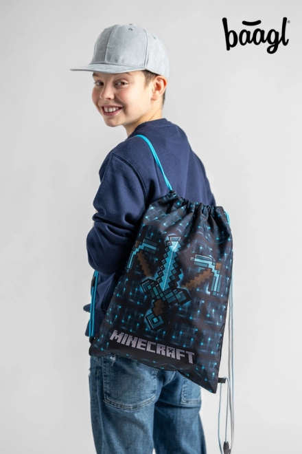 Minecraft 2 sæt blå økse og sværd penalhus og pose