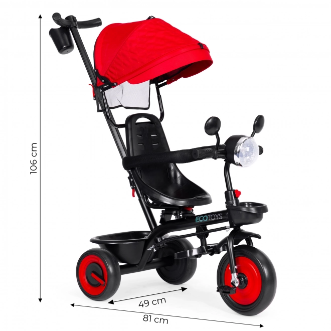 3i1 trehjulede cykel med drejeligt sæde og kaleche rød ECOTOYS