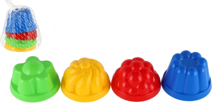 Plastforme til sand – runde sandkager 8 cm, sæt med 4 stk i net