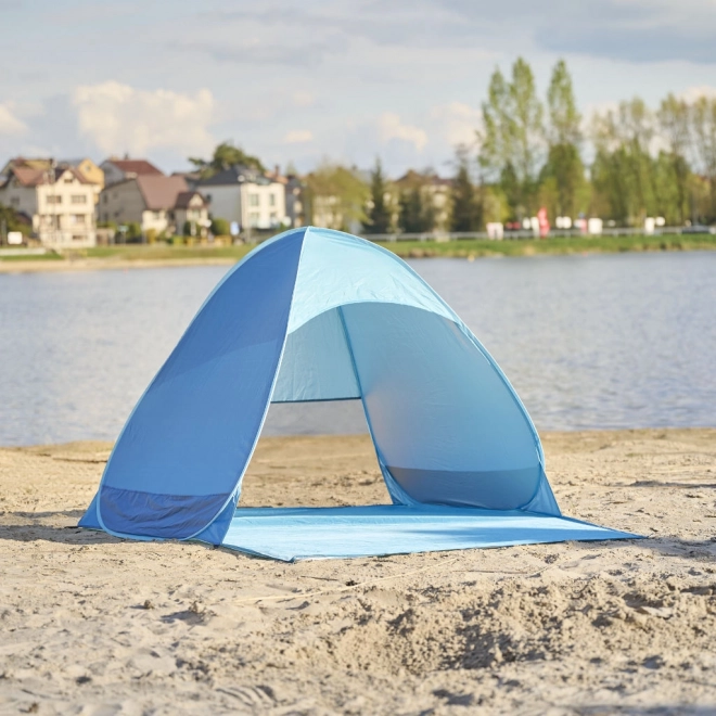 Selvopslået strandtelt blåt