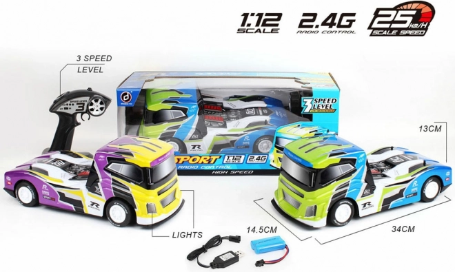 R/C racerlastevogn 1:12 med tre hastigheder