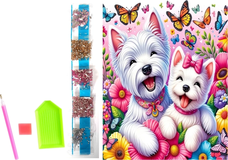 Diamantmaleri på lærred Glade hunde 23 × 30 cm