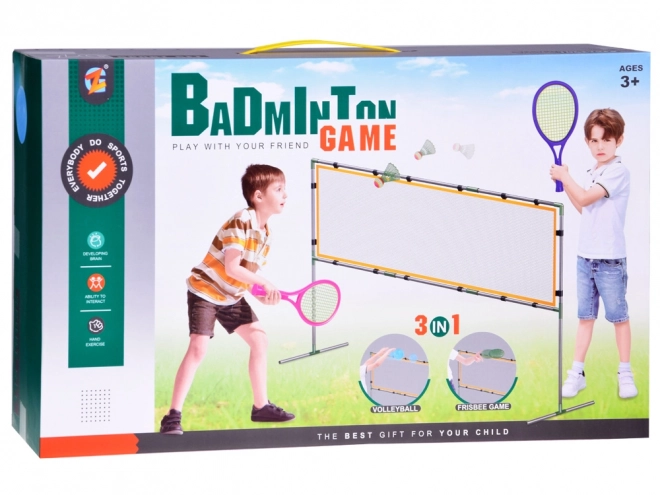 Sportssæt 3i1: Volleyballnet, badmintonsæt, frisbee