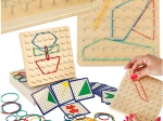 Træ-geoboard – læringsgeoplan med farvede elastikker og mønsterkort