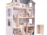 Lys trædukkehus med møbler - 80 cm