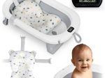 Sammenklappeligt babybadekar med termometer og indsats til nyfødte