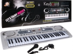 Sølvfarvet børne-keyboardsynthesizer med 54 tangenter, mikrofon og USB-optagelse