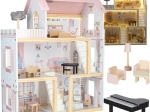 Trædukkehus med møbler og LED-belysning 78 cm – pink