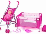 WOODY Børnesæt med barnevogn og seng