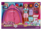 Dukke med campingtelt og lysende bål 30 cm