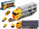 Sæt: lastbiltrækker med transporter og 6 byggemaskiner