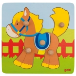 Goki træ-puslespil med indsætning, lille hest, 5 brikker