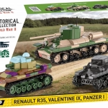 Historisk plastikbyggesæt af kampvogne Renault R35, Valentine IX, Panzer I