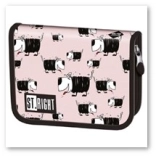 Skolepenalhus med to flapper, lyserødt BAMBINO med hunde