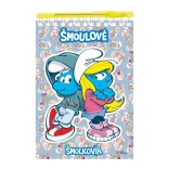 notesblok Smølferne med pen, spiralbundet linjeret og blank, 15 × 22 cm